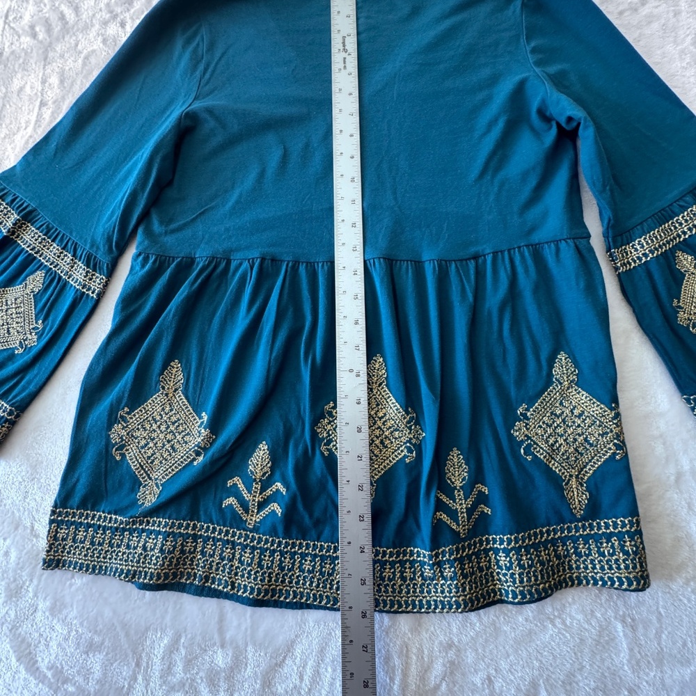 Soft Surrounding Relax Top Turquoise Gold Embroidered Entertaining - Picture 4 of 11